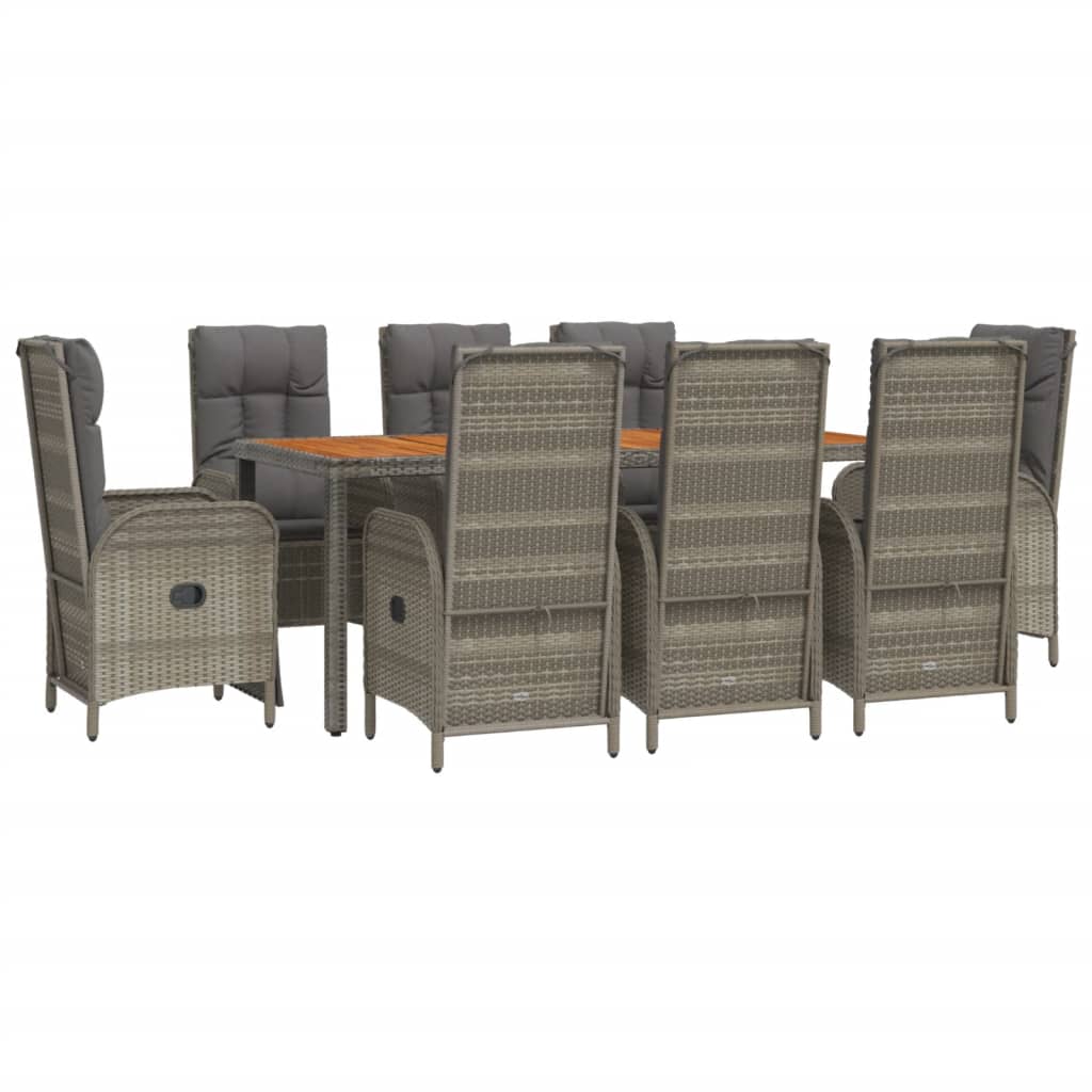 Set da Pranzo da Giardino 9 pz con Cuscini in Polyrattan Grigio | homemem39