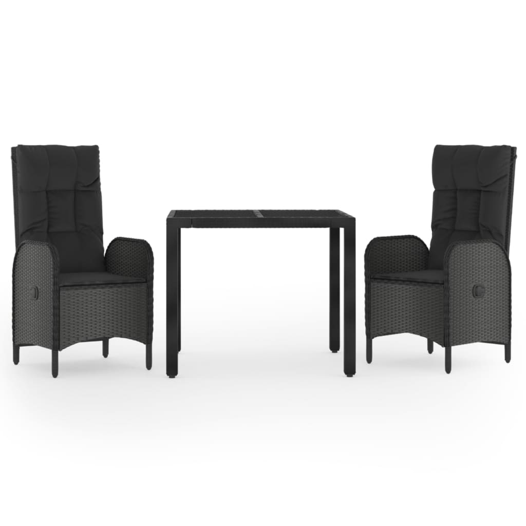 Set da Pranzo da Giardino 3 pz con Cuscini Nero in Polyrattan | homemem39
