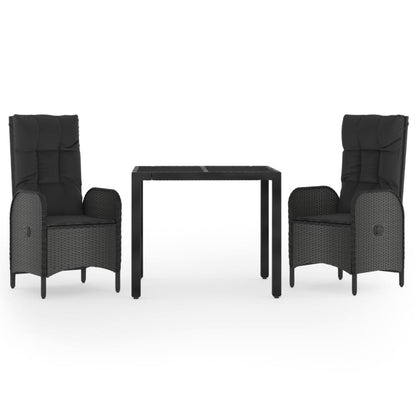 Set da Pranzo da Giardino 3 pz con Cuscini Nero in Polyrattan | homemem39