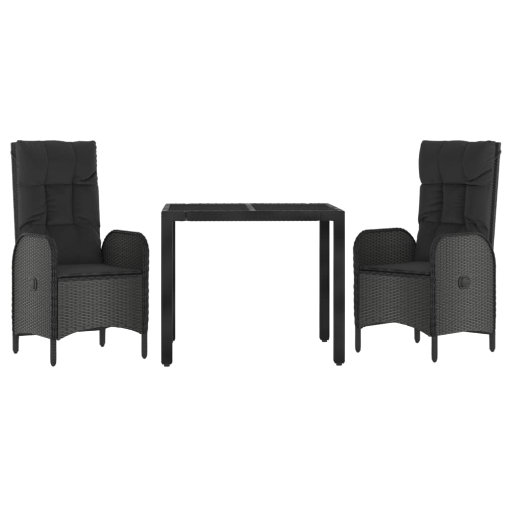 Set da Pranzo da Giardino 3 pz con Cuscini Nero in Polyrattan | homemem39