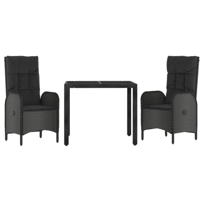 Set da Pranzo da Giardino 3 pz con Cuscini Nero in Polyrattan | homemem39