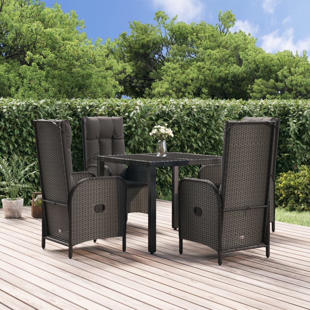 Set da Pranzo da Giardino 5 pz Nero con Cuscini in Polyrattan | homemem39