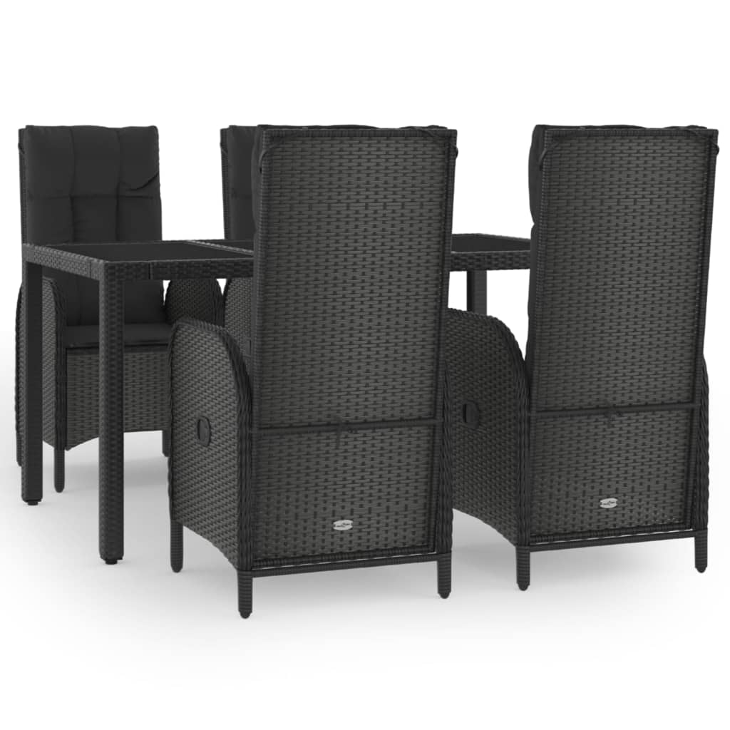 Set da Pranzo da Giardino 5 pz Nero con Cuscini in Polyrattan - homemem39
