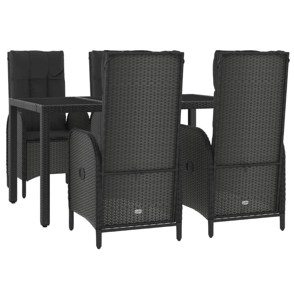 Set da Pranzo da Giardino 5 pz Nero con Cuscini in Polyrattan - homemem39