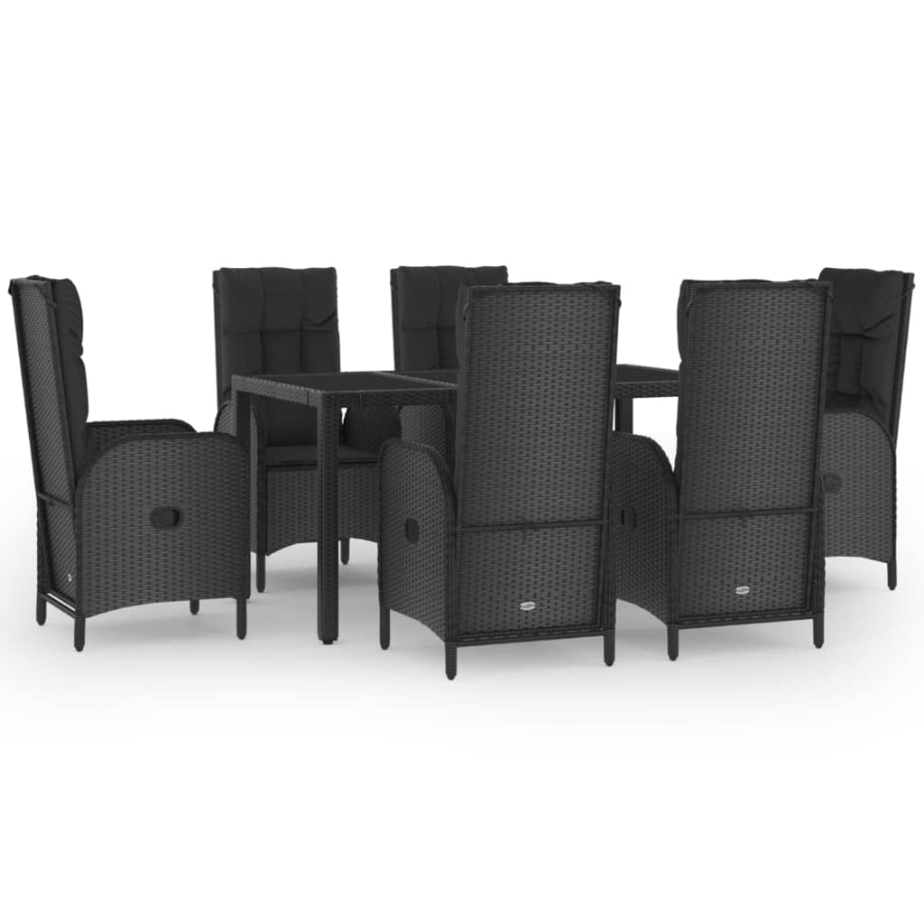 Set da Pranzo Giardino 7pz Nero e Grigio con Cuscini Polyrattan - homemem39