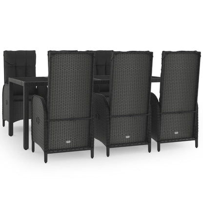 Set da Pranzo Giardino 7pz Nero e Grigio con Cuscini Polyrattan - homemem39