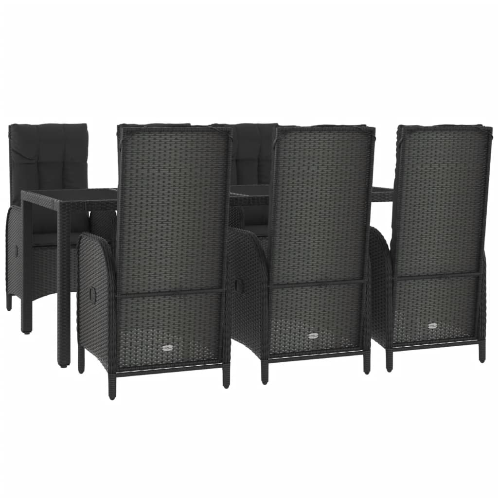 Set da Pranzo Giardino 7pz Nero e Grigio con Cuscini Polyrattan | homemem39