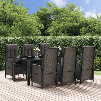 Set da Pranzo Giardino 7pz Nero e Grigio con Cuscini Polyrattan - homemem39