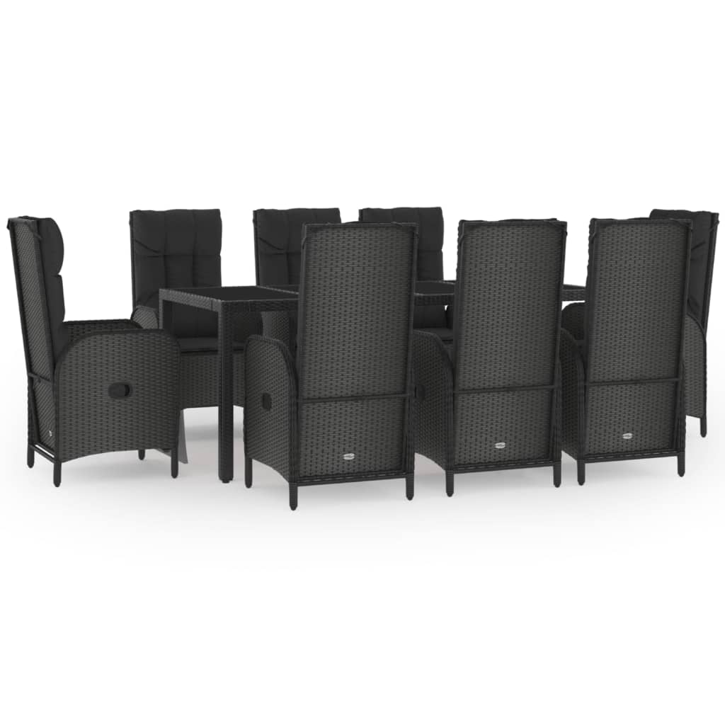 Set da Pranzo Giardino 9pz con Cuscini Nero e Grigio Polyrattan | homemem39