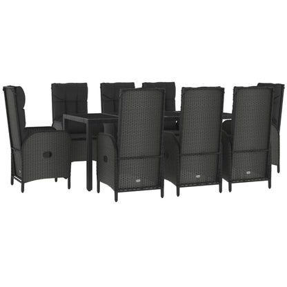 Set da Pranzo Giardino 9pz con Cuscini Nero e Grigio Polyrattan | homemem39