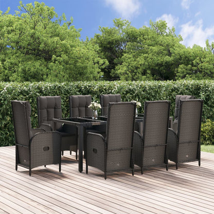 Set da Pranzo Giardino 9pz con Cuscini Nero e Grigio Polyrattan | homemem39