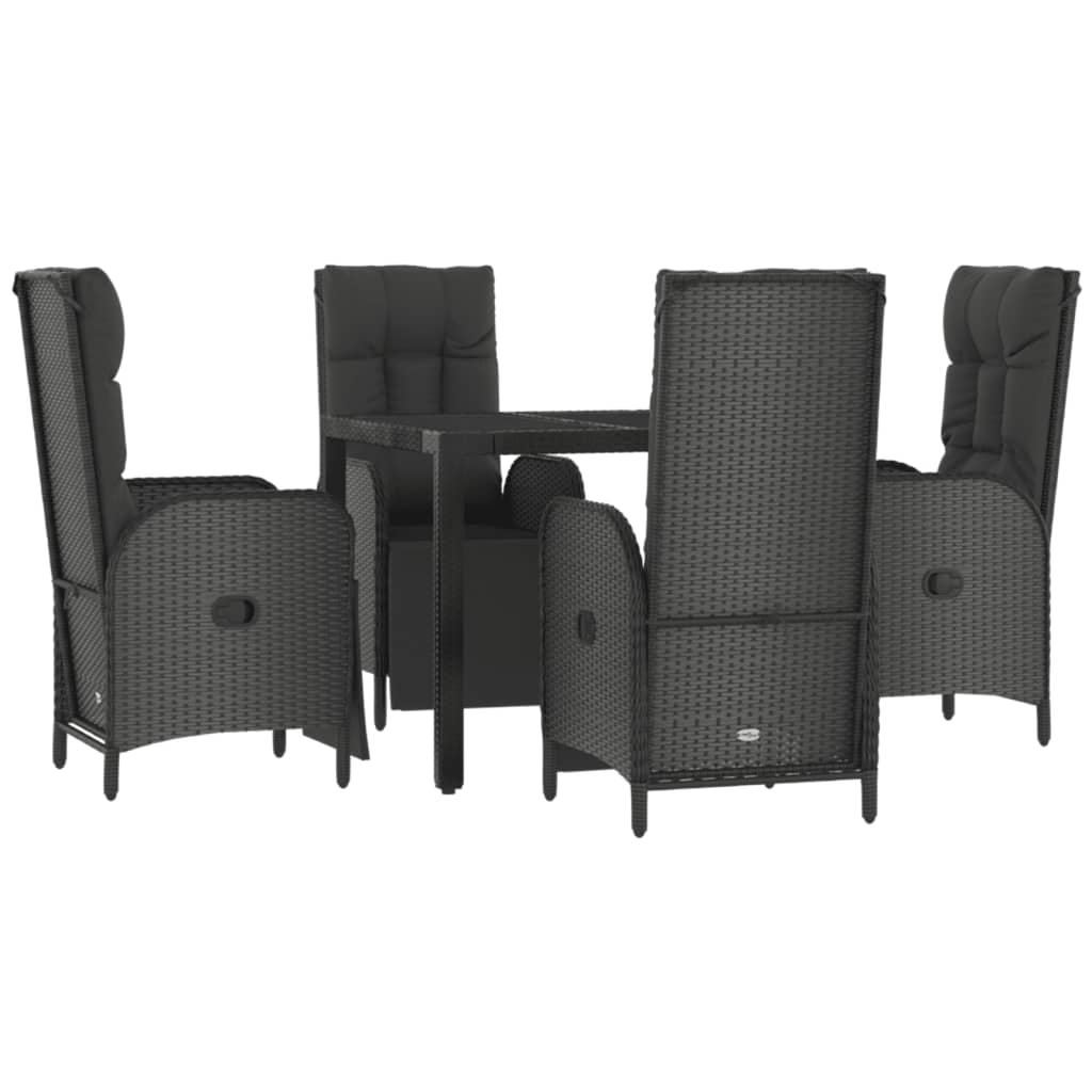 Set da Pranzo da Giardino 5 pz Nero con Cuscini in Polyrattan | homemem39