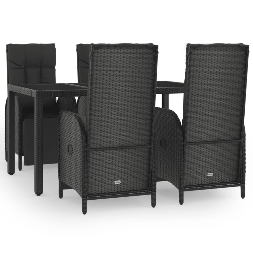 Set da Pranzo da Giardino 5 pz Nero con Cuscini in Polyrattan - homemem39