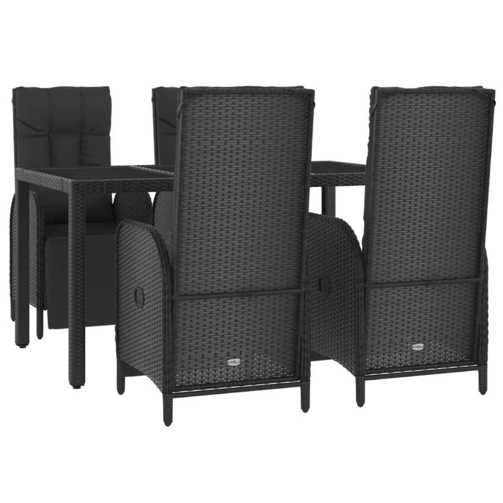 Set da Pranzo da Giardino 5 pz Nero con Cuscini in Polyrattan - homemem39