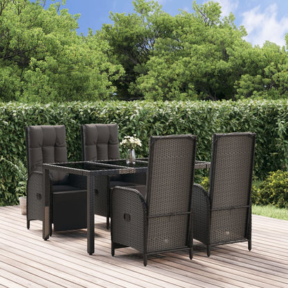 Set da Pranzo da Giardino 5 pz Nero con Cuscini in Polyrattan - homemem39