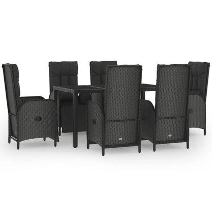 Set da Pranzo Giardino 7pz Nero e Grigio con Cuscini Polyrattan | homemem39