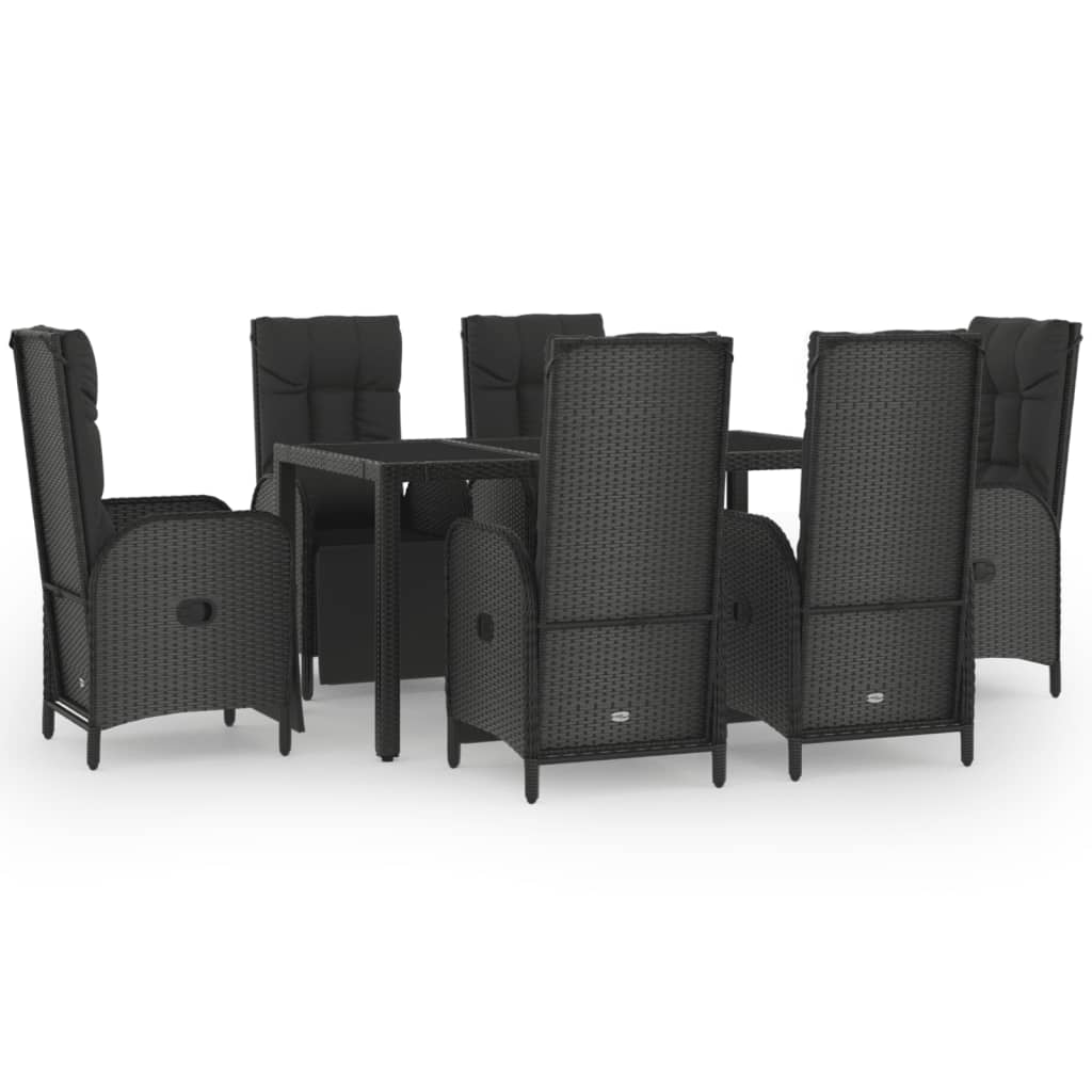 Set da Pranzo Giardino 7pz Nero e Grigio con Cuscini Polyrattan - homemem39