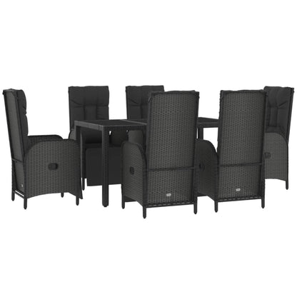 Set da Pranzo Giardino 7pz Nero e Grigio con Cuscini Polyrattan | homemem39