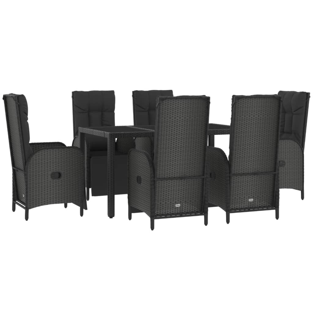 Set da Pranzo Giardino 7pz Nero e Grigio con Cuscini Polyrattan - homemem39