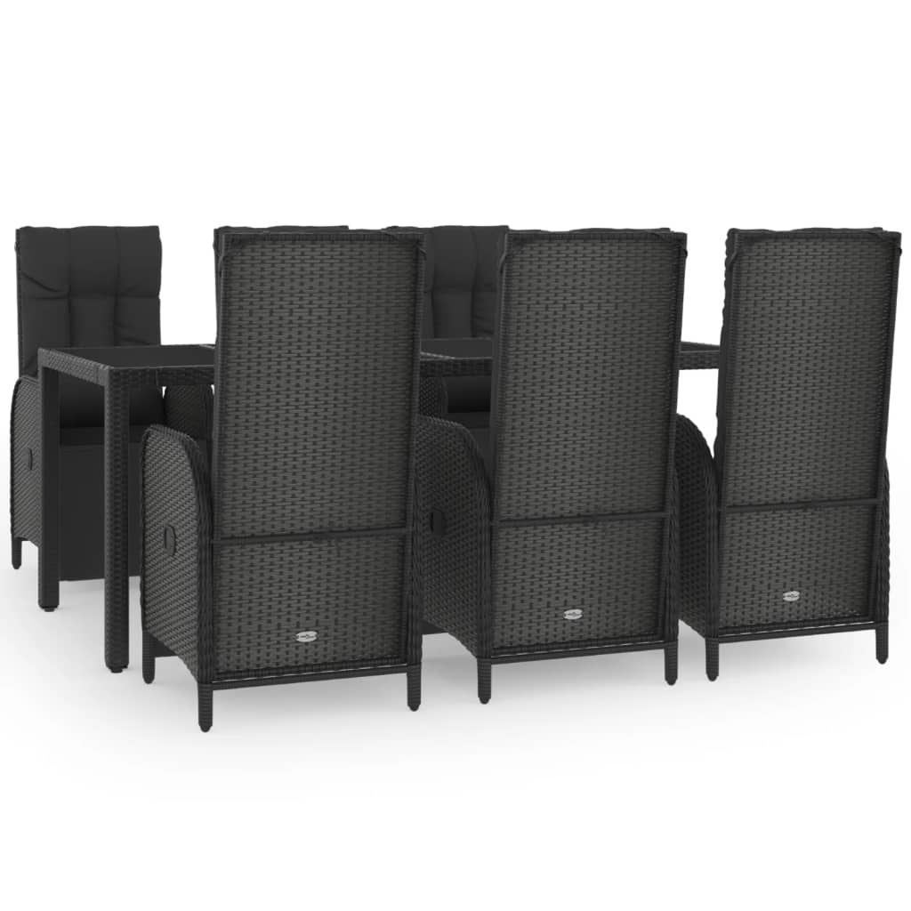 Set da Pranzo da Giardino 7 pz Nero con Cuscini in Polyrattan - homemem39
