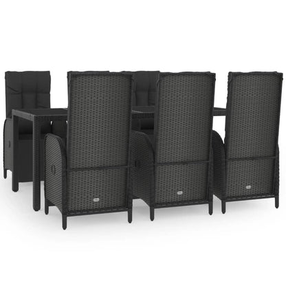 Set da Pranzo da Giardino 7 pz Nero con Cuscini in Polyrattan - homemem39