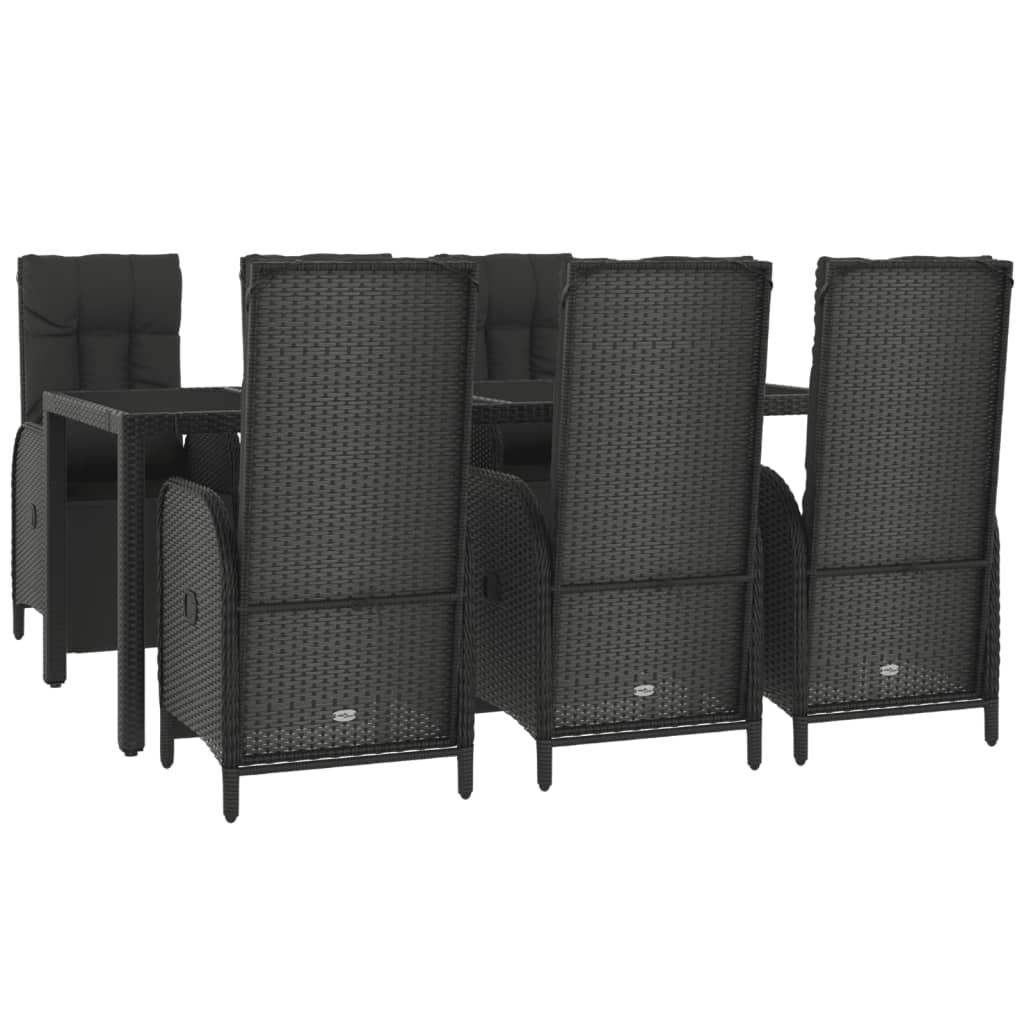 Set da Pranzo da Giardino 7 pz Nero con Cuscini in Polyrattan - homemem39