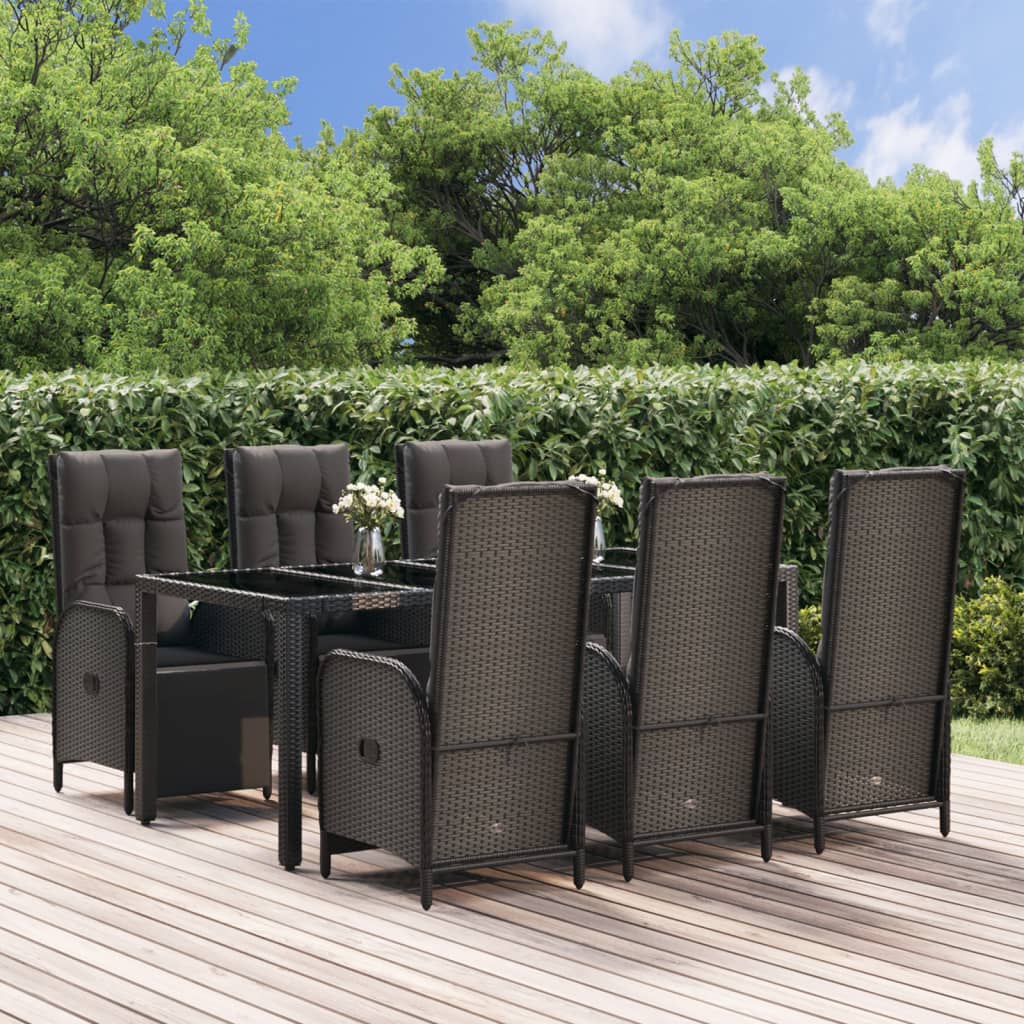 Set da Pranzo da Giardino 7 pz Nero con Cuscini in Polyrattan - homemem39