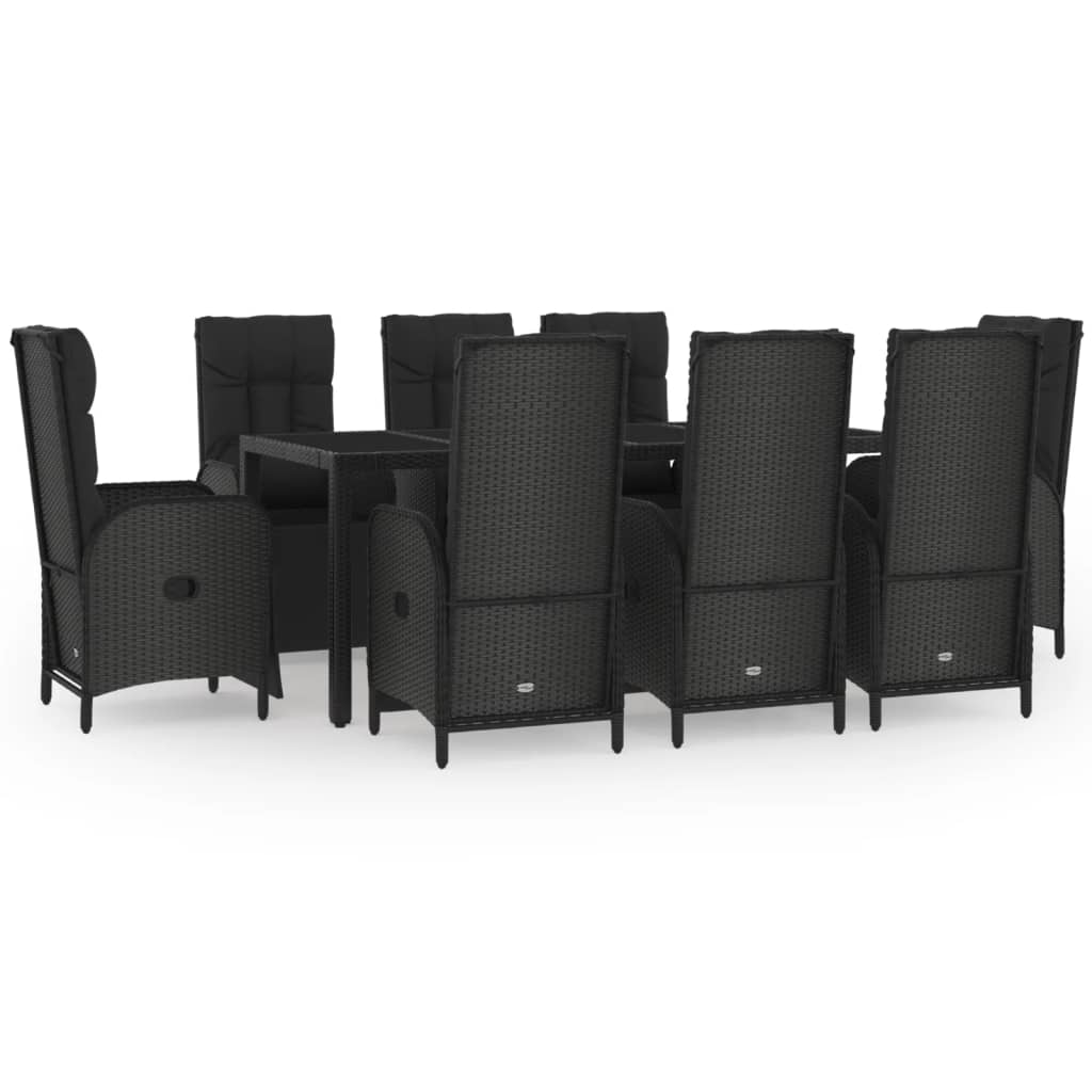 Set da Pranzo da Giardino 9 pz con Cuscini Nero in Polyrattan | homemem39