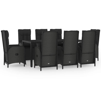 Set da Pranzo da Giardino 9 pz con Cuscini Nero in Polyrattan | homemem39