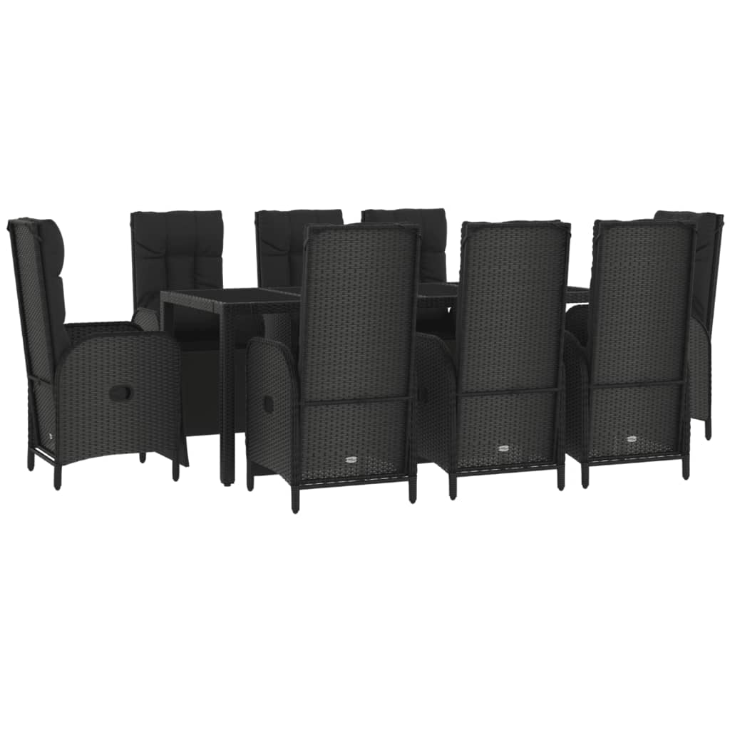 Set da Pranzo da Giardino 9 pz con Cuscini Nero in Polyrattan | homemem39