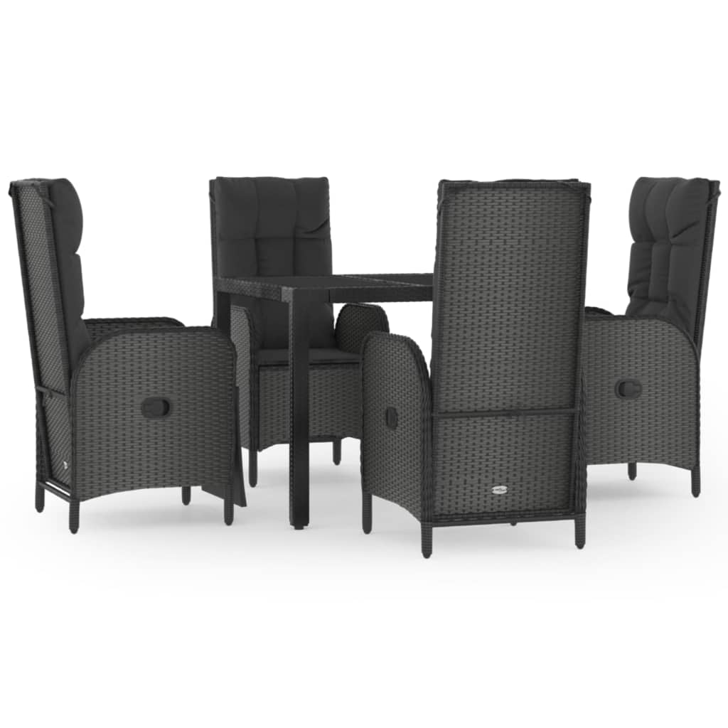 Set da Pranzo da Giardino 5 pz Nero con Cuscini in Polyrattan | homemem39