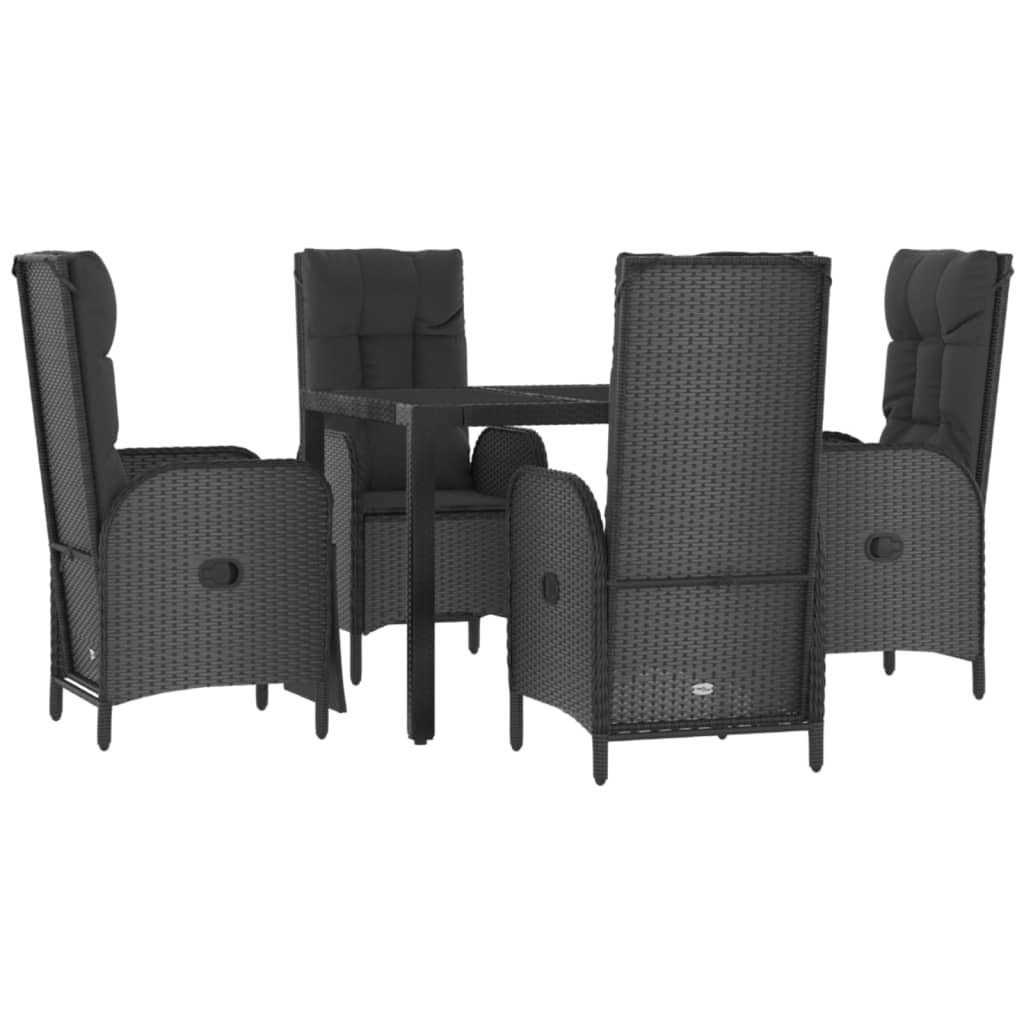 Set da Pranzo da Giardino 5 pz Nero con Cuscini in Polyrattan | homemem39