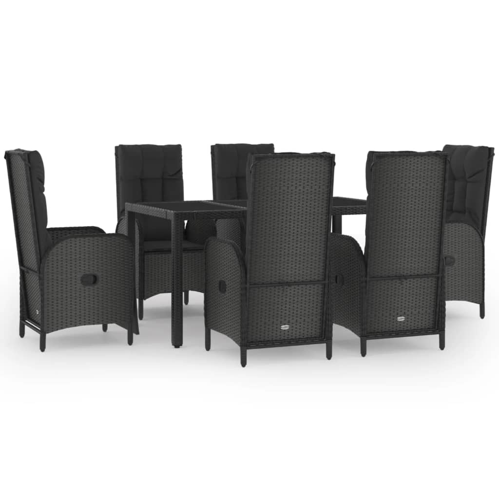 Set da Pranzo da Giardino 7 pz Nero con Cuscini in Polyrattan - homemem39