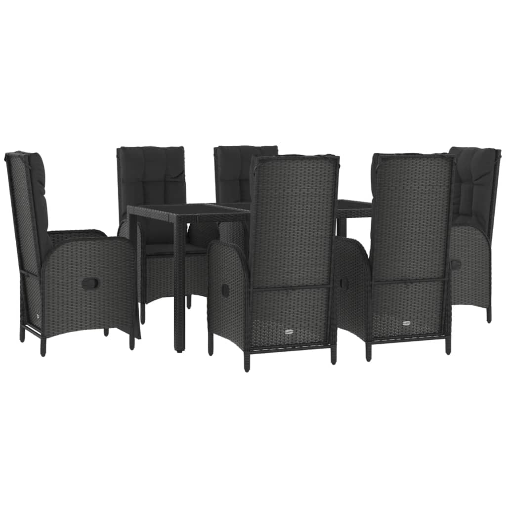 Set da Pranzo da Giardino 7 pz Nero con Cuscini in Polyrattan | homemem39
