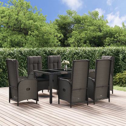 Set da Pranzo da Giardino 7 pz Nero con Cuscini in Polyrattan | homemem39