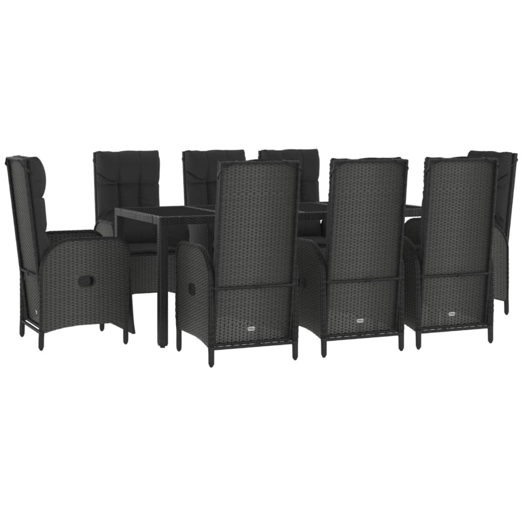 Set da Pranzo da Giardino 9 pz con Cuscini Nero in Polyrattan | homemem39