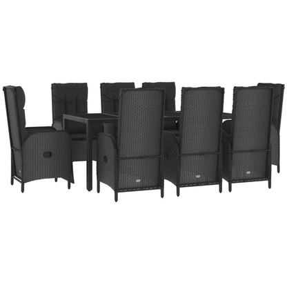 Set da Pranzo da Giardino 9 pz con Cuscini Nero in Polyrattan | homemem39