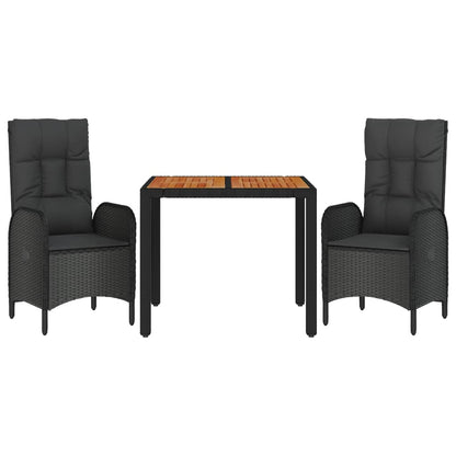 Set da Pranzo da Giardino 3 pz con Cuscini Nero in Polyrattan | homemem39