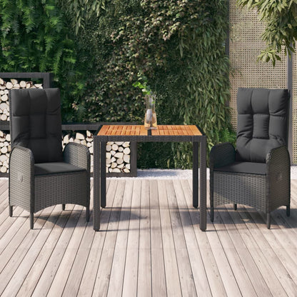 Set da Pranzo da Giardino 3 pz con Cuscini Nero in Polyrattan | homemem39