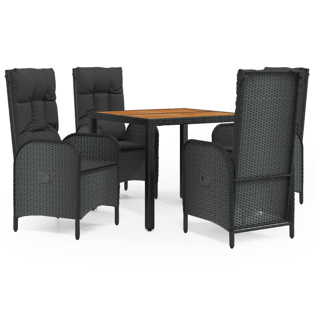 Set da Pranzo da Giardino 5 pz Nero con Cuscini in Polyrattan | homemem39