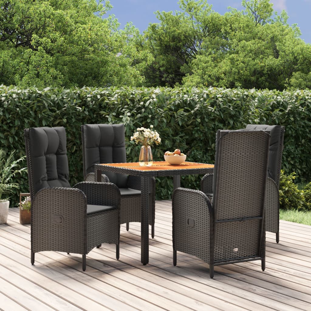 Set da Pranzo da Giardino 5 pz Nero con Cuscini in Polyrattan - homemem39