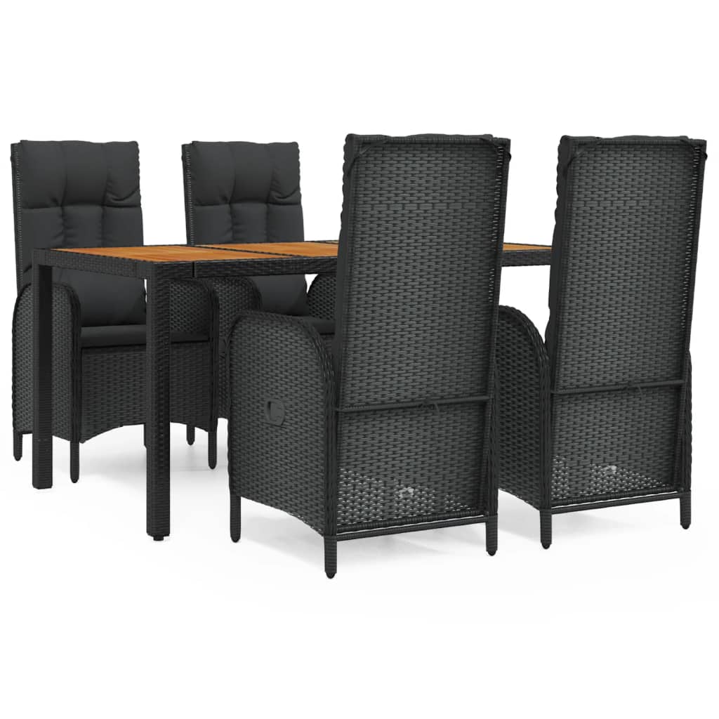 Set da Pranzo da Giardino 5 pz Nero con Cuscini in Polyrattan | homemem39