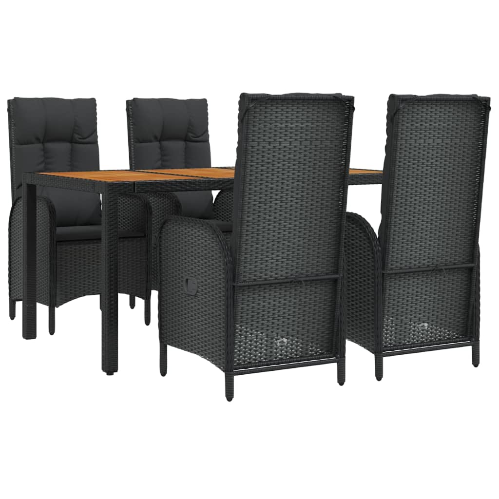 Set da Pranzo da Giardino 5 pz Nero con Cuscini in Polyrattan | homemem39