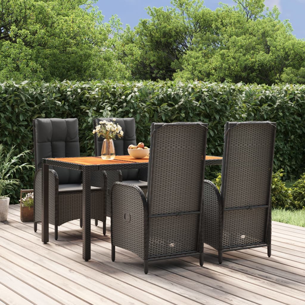 Set da Pranzo da Giardino 5 pz Nero con Cuscini in Polyrattan - homemem39