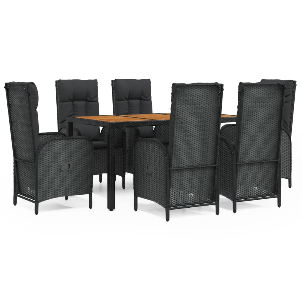 Set da Pranzo da Giardino 7 pz Nero con Cuscini in Polyrattan | homemem39