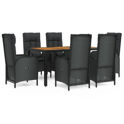 Set da Pranzo da Giardino 7 pz Nero con Cuscini in Polyrattan | homemem39