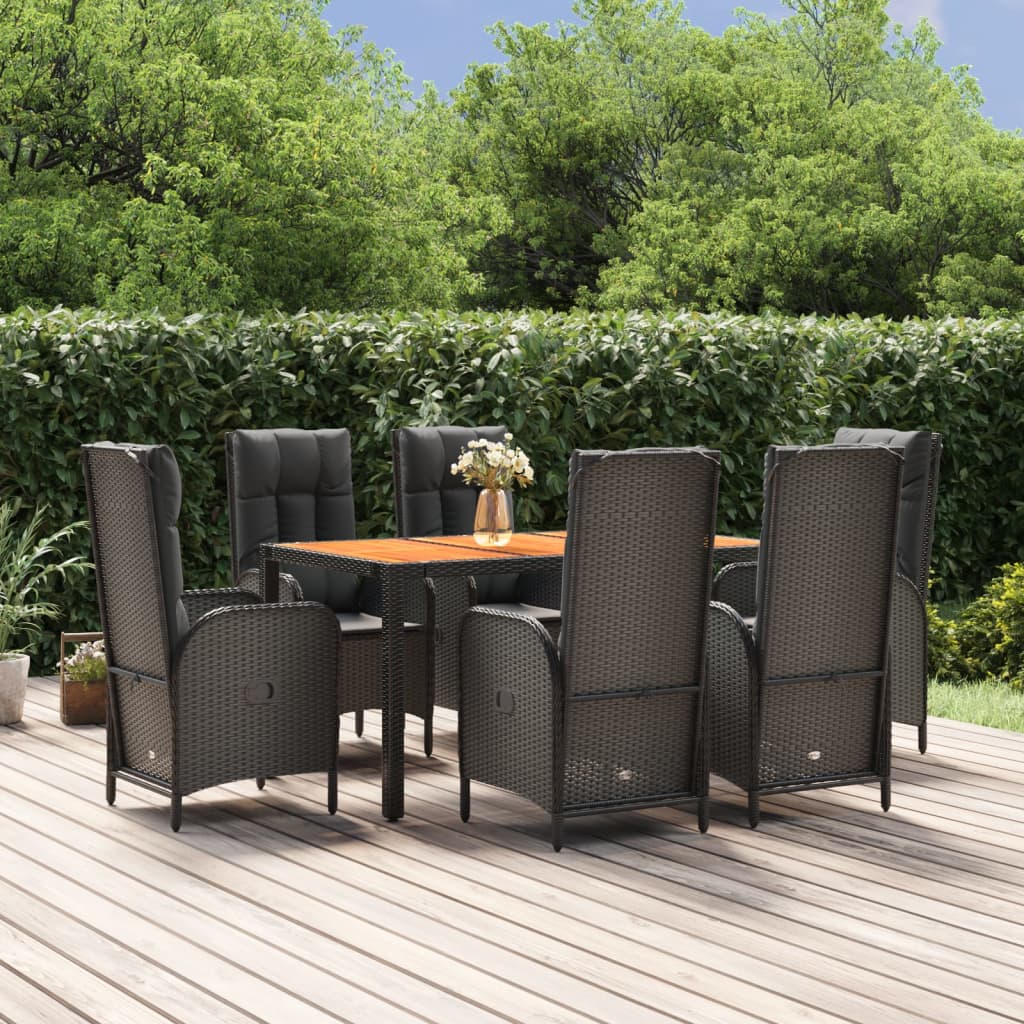 Set da Pranzo da Giardino 7 pz Nero con Cuscini in Polyrattan - homemem39