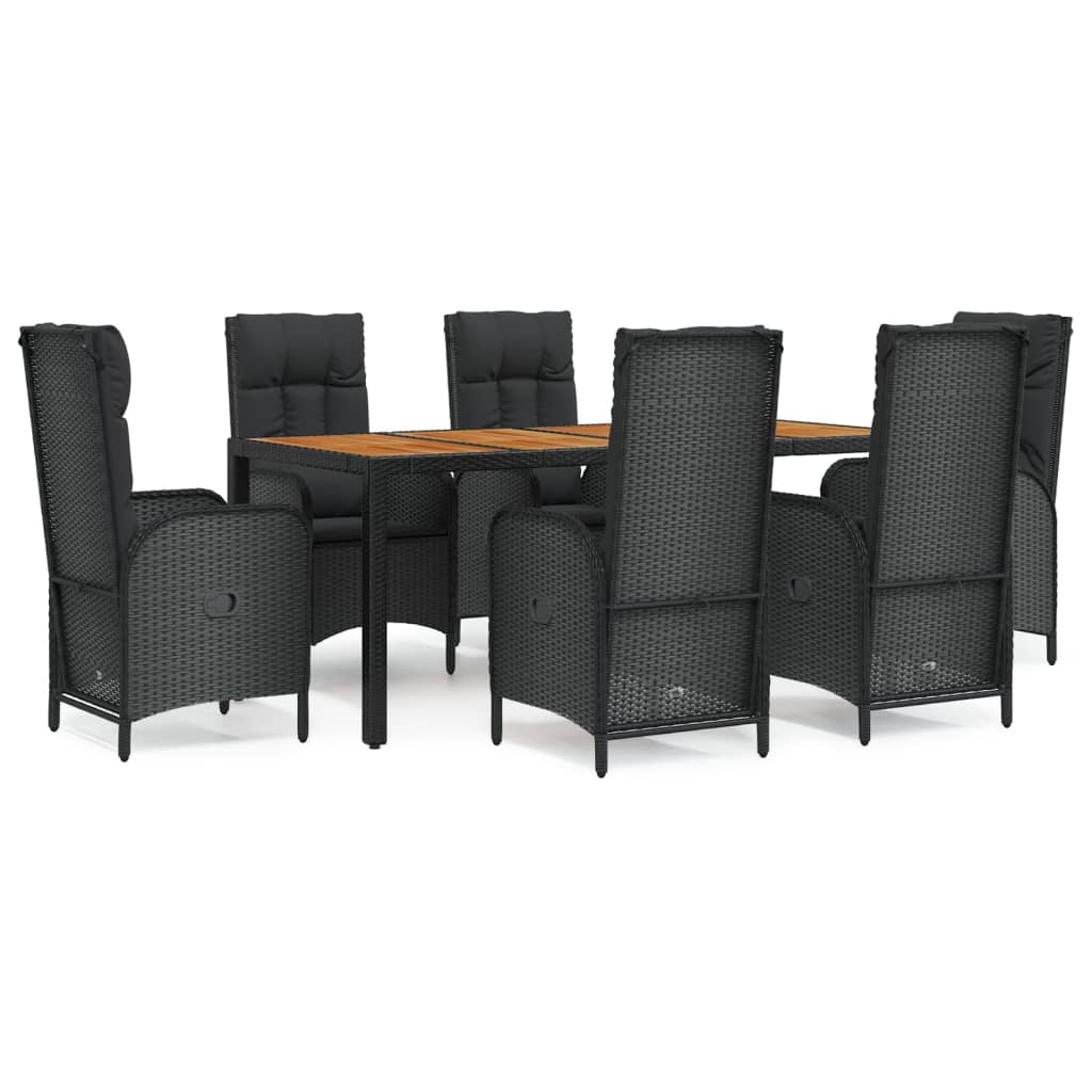Set da Pranzo da Giardino 7 pz Nero con Cuscini in Polyrattan | homemem39