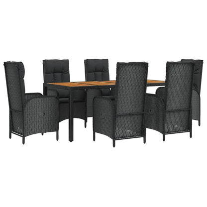 Set da Pranzo da Giardino 7 pz Nero con Cuscini in Polyrattan | homemem39