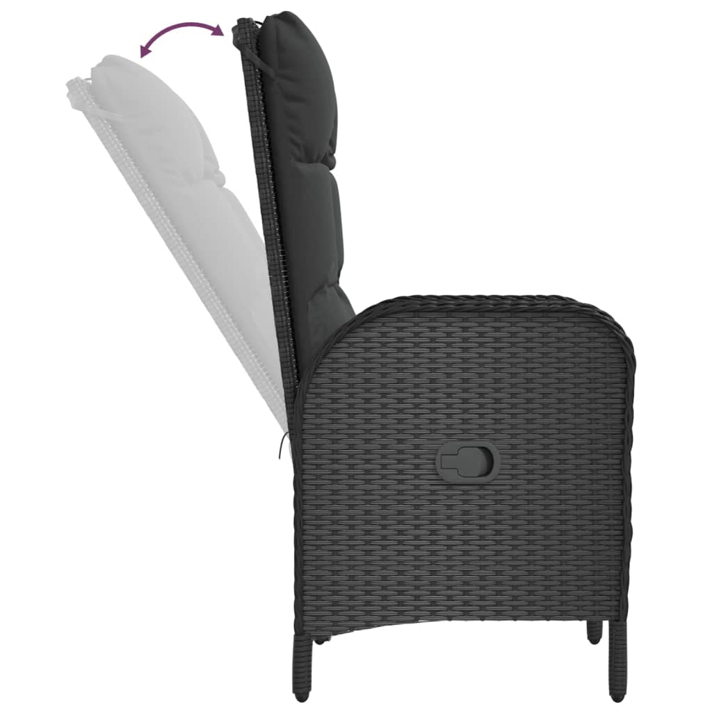 Set da Pranzo da Giardino 7 pz Nero con Cuscini in Polyrattan | homemem39